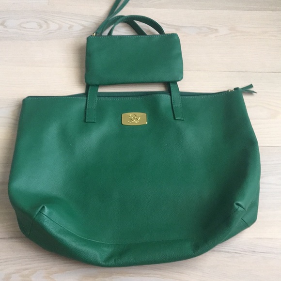Joy Mangano Handbags - Green Leather Tote w/Detachable RFID Pouch NWOT